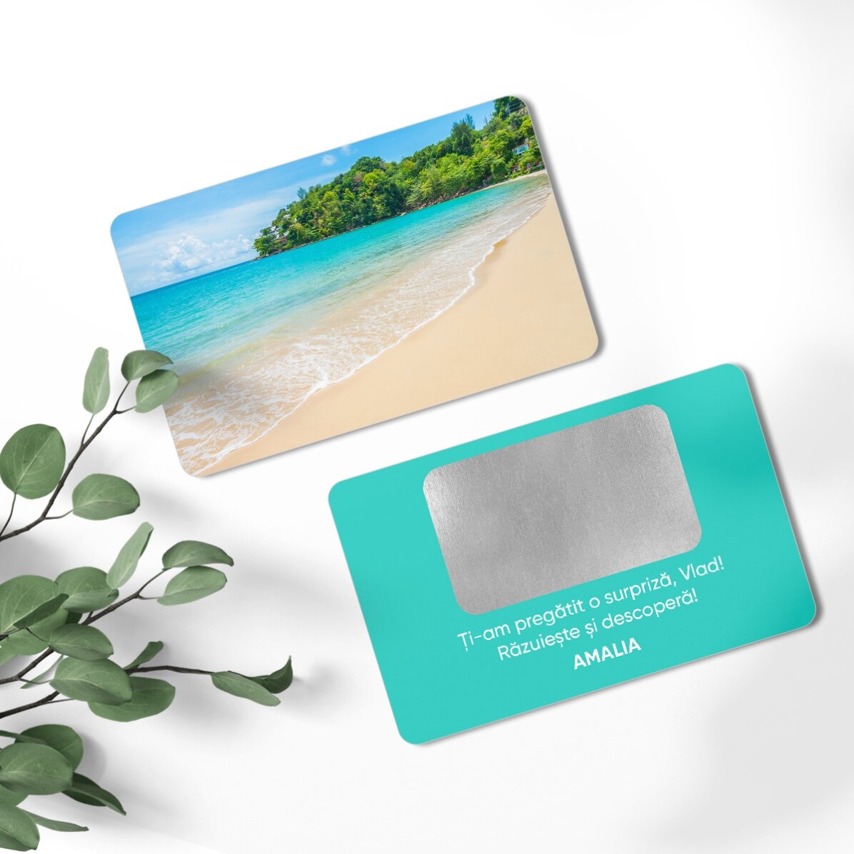 Alumínium kaparós kártya, mindkét oldalán üzenettel és képpel személyre szabva