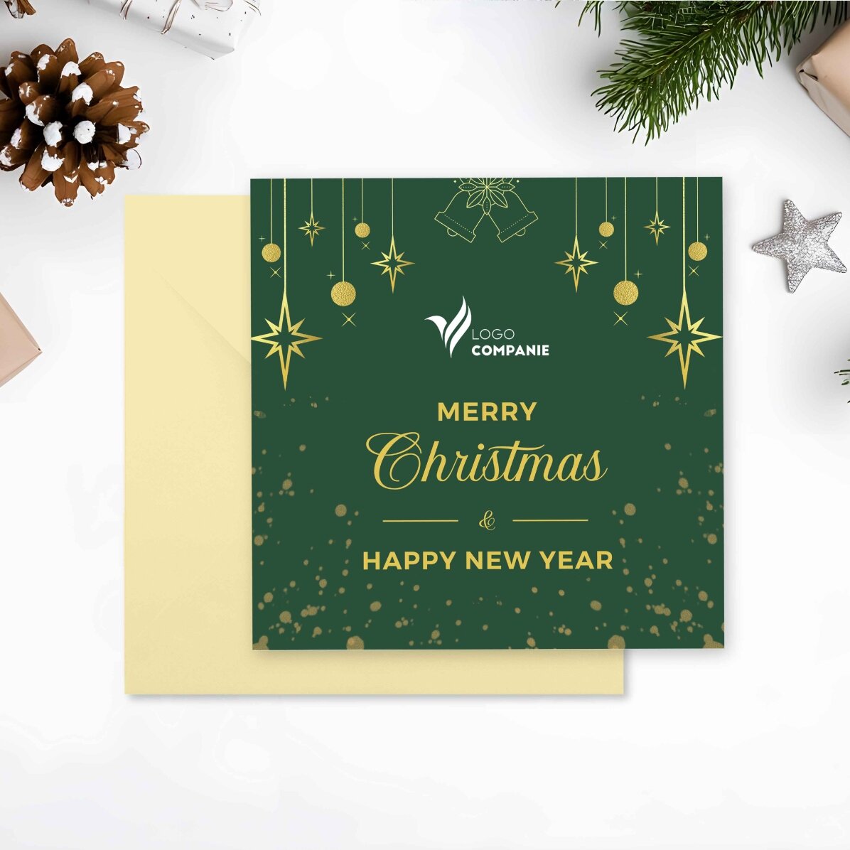 Card pătrat personalizat cu logo și mesaj - Merry Christmas