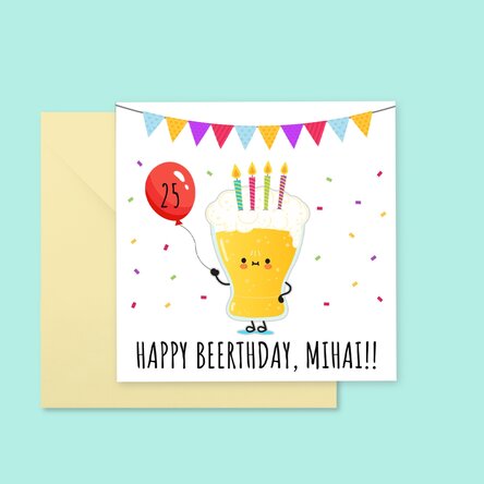 Card pătrat personalizat cu text - Happy beerthday!