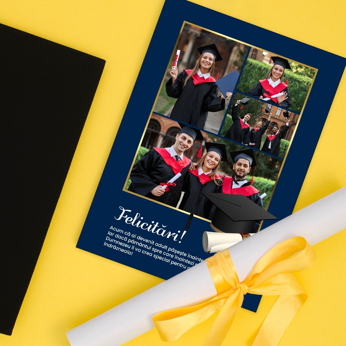 Card personalizat cu 4 poze și text pentru absolvire 