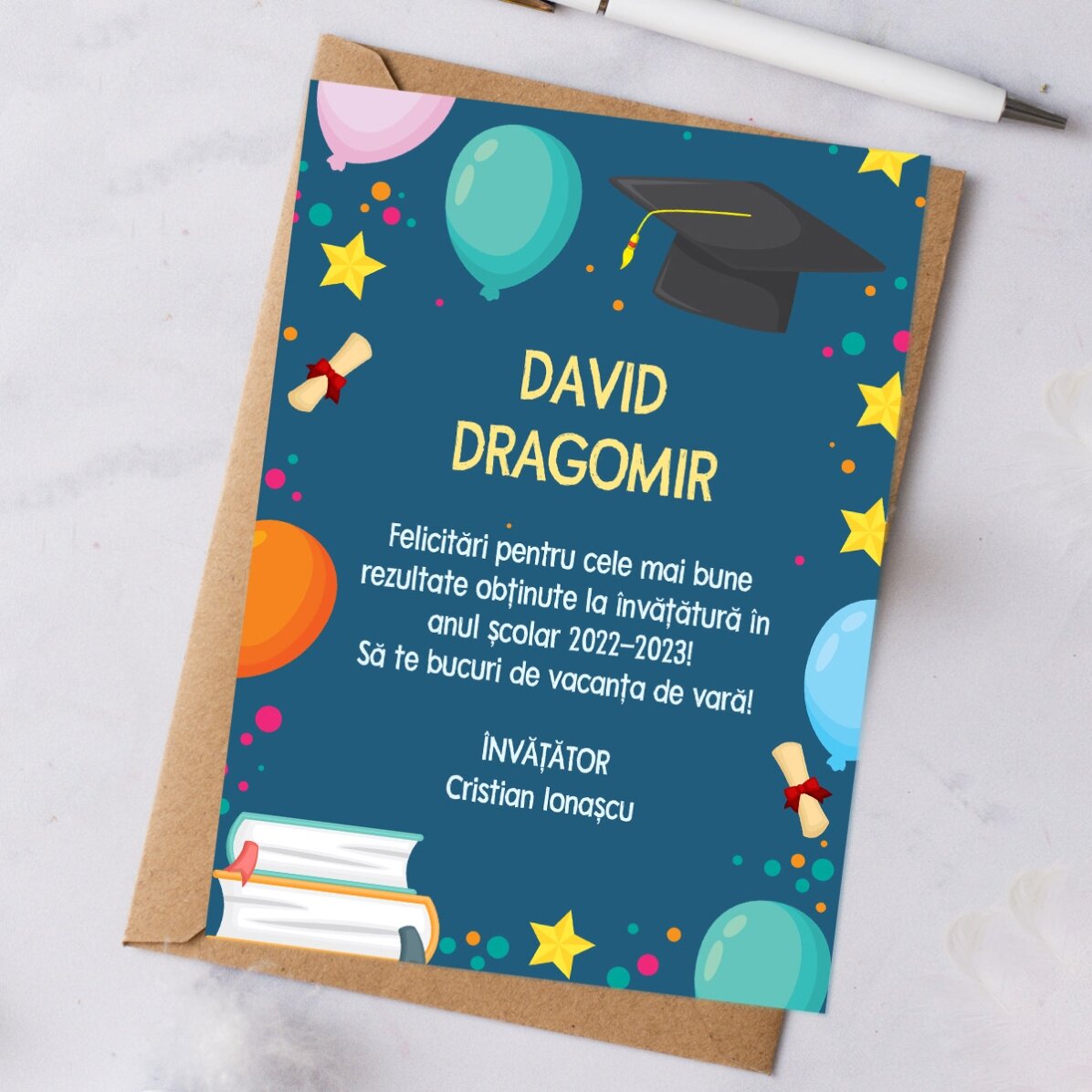 Card personalizat cu mesaj pentru copii - Sfârșit de an școlar