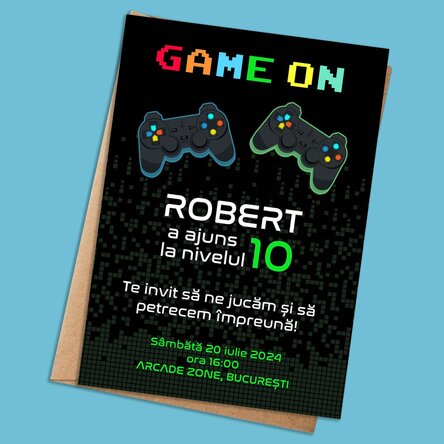 Card personalizat cu text - invitație - Game on 