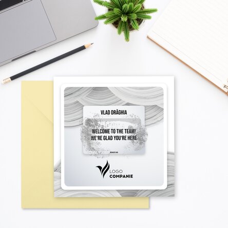 Card răzuibil personalizat cu logo și text - White Welcome