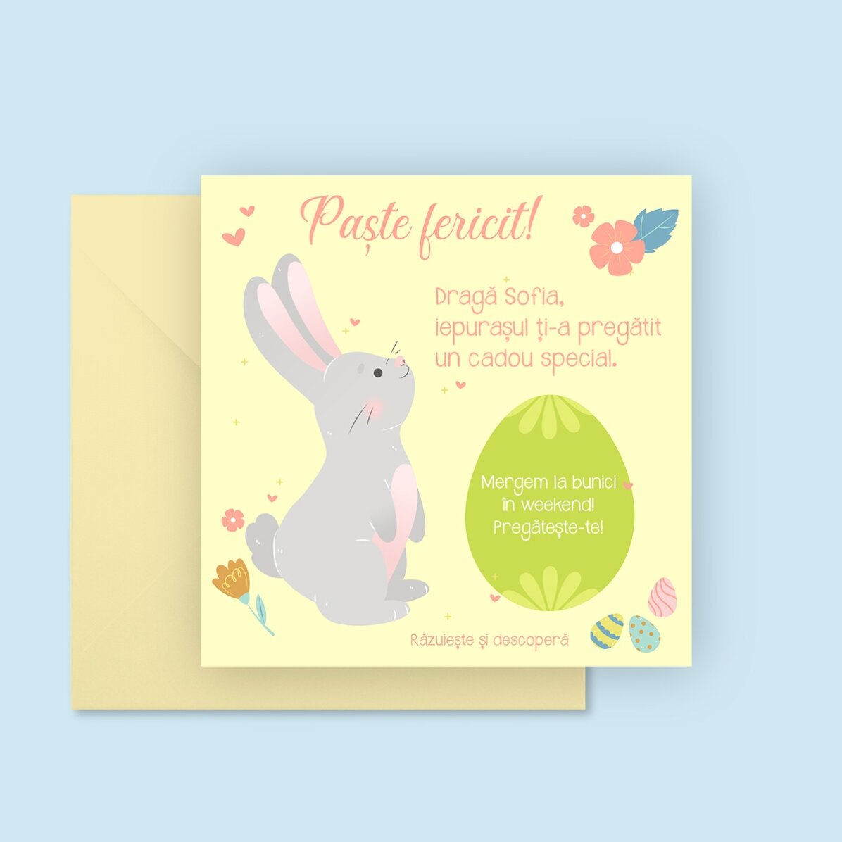 Card răzuibil personalizat cu mesaj - De la iepurașul de Paște
