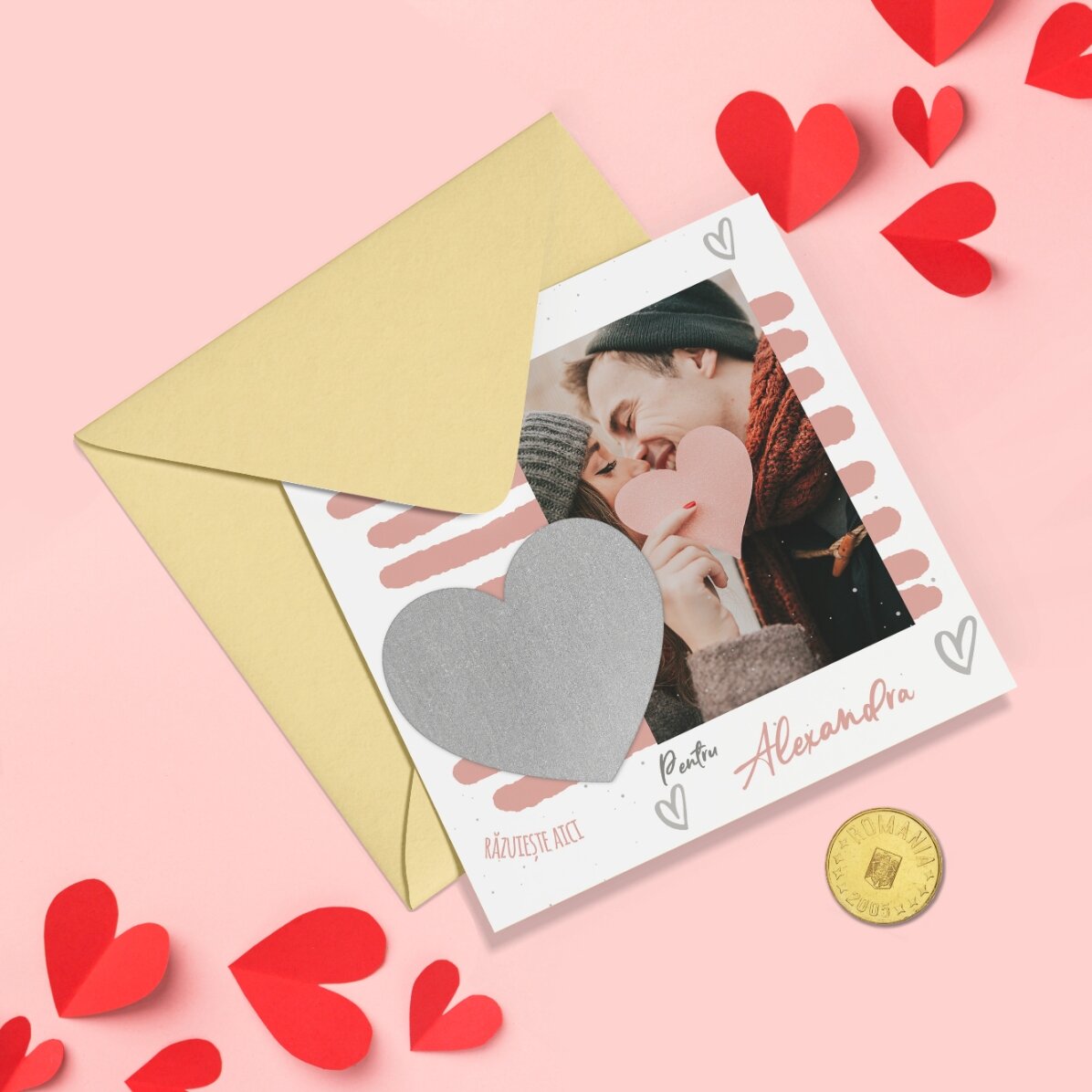 Card răzuibil personalizat cu mesaj și poză - Love
