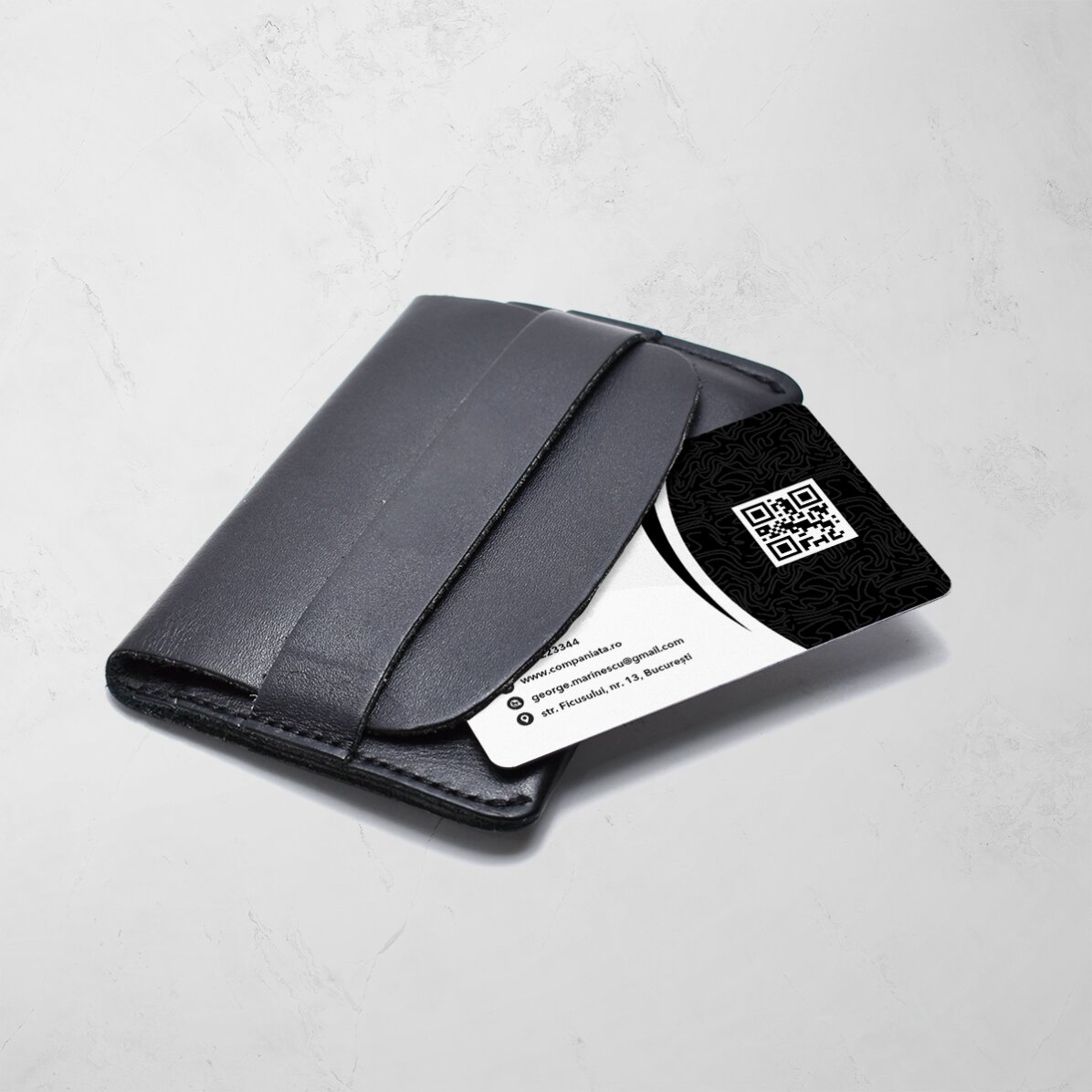 Carte de vizită aluminiu personalizată față-verso cu coduri QR - Black