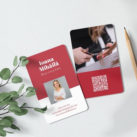 Carte de vizită aluminiu personalizată față-verso cu cod QR - Portret