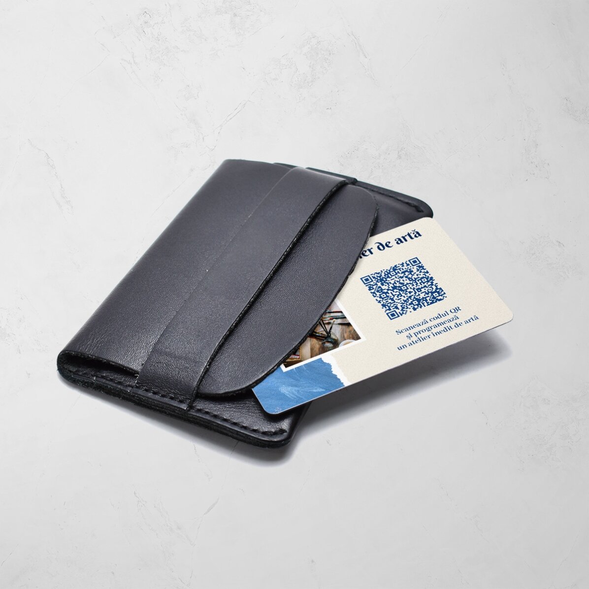 Carte de vizită aluminiu personalizată față-verso cu cod QR și 3 poze