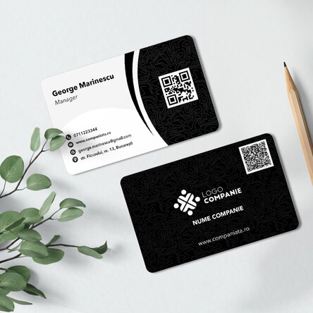 Carte de vizită aluminiu personalizată față-verso cu coduri QR - Black