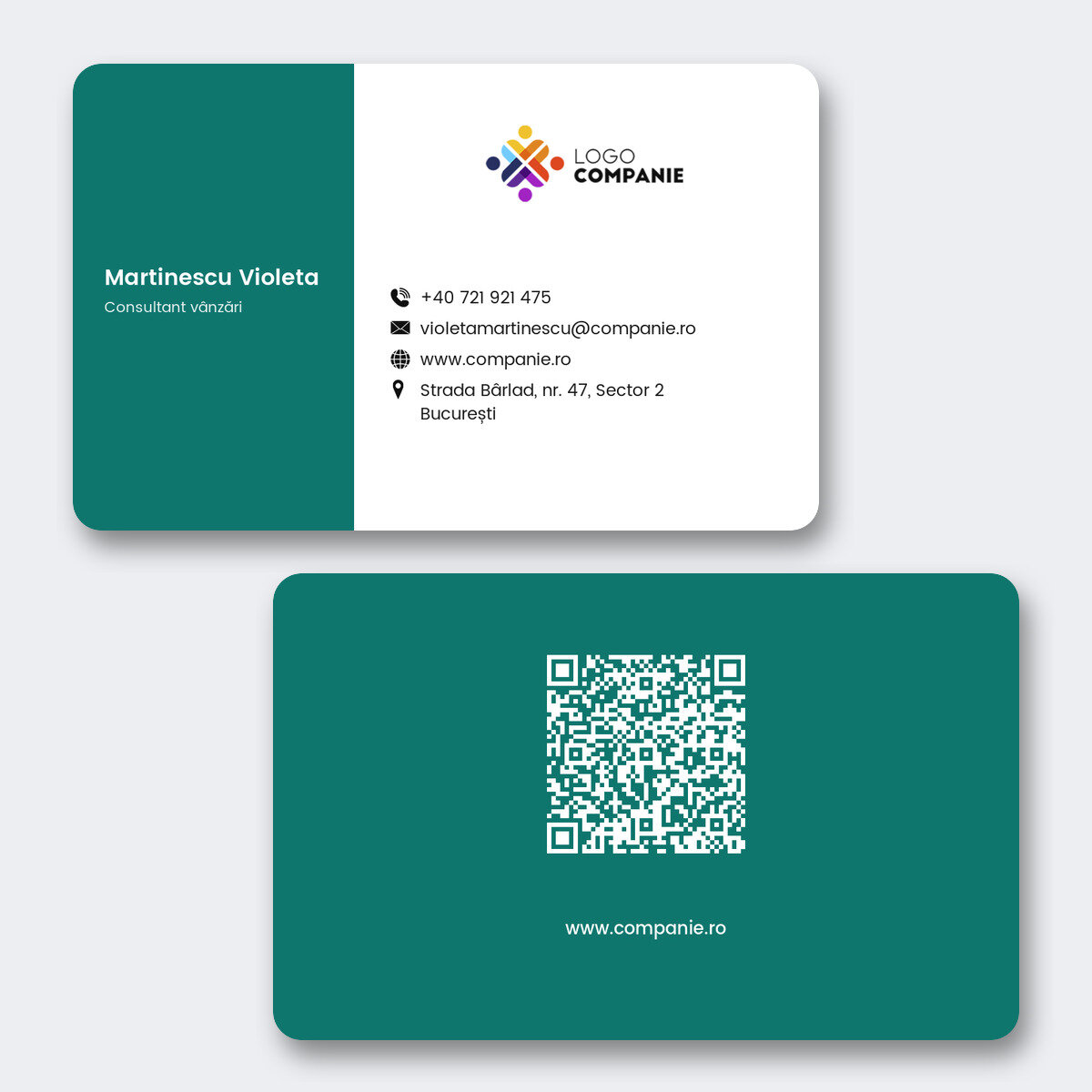 Személyre szabott alumínium névjegykártya, színes sávos dizájnnal, logóval és QR-kóddal