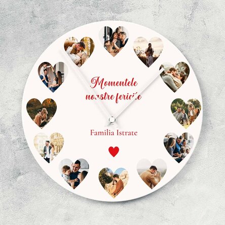 Ceas personalizat cu 12 poze și text - Momentele noastre