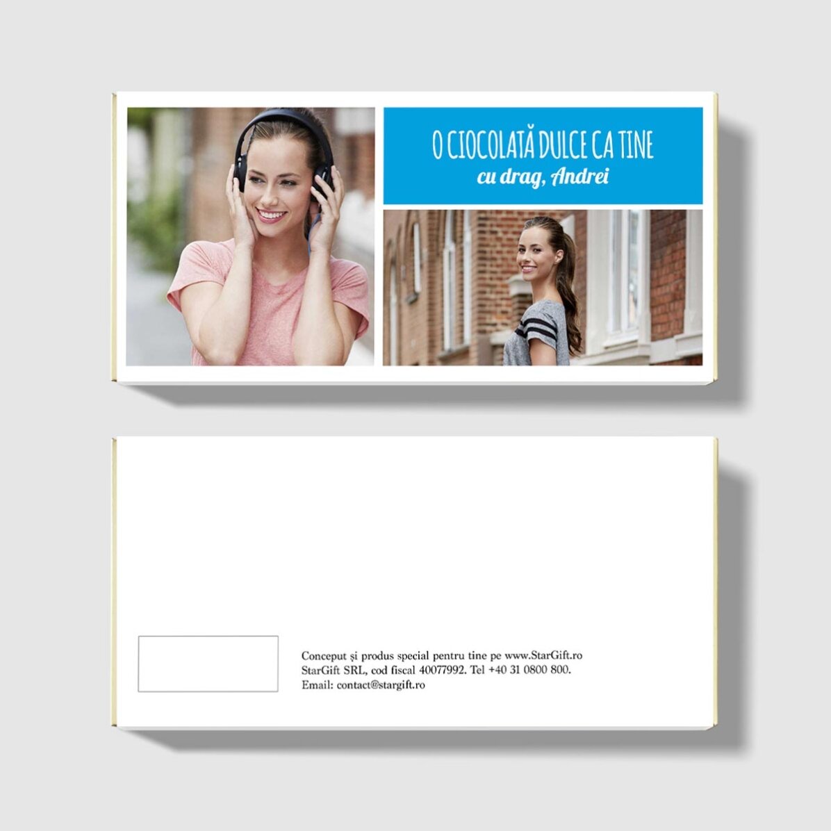 Ciocolată personalizată cu 2 poze și text