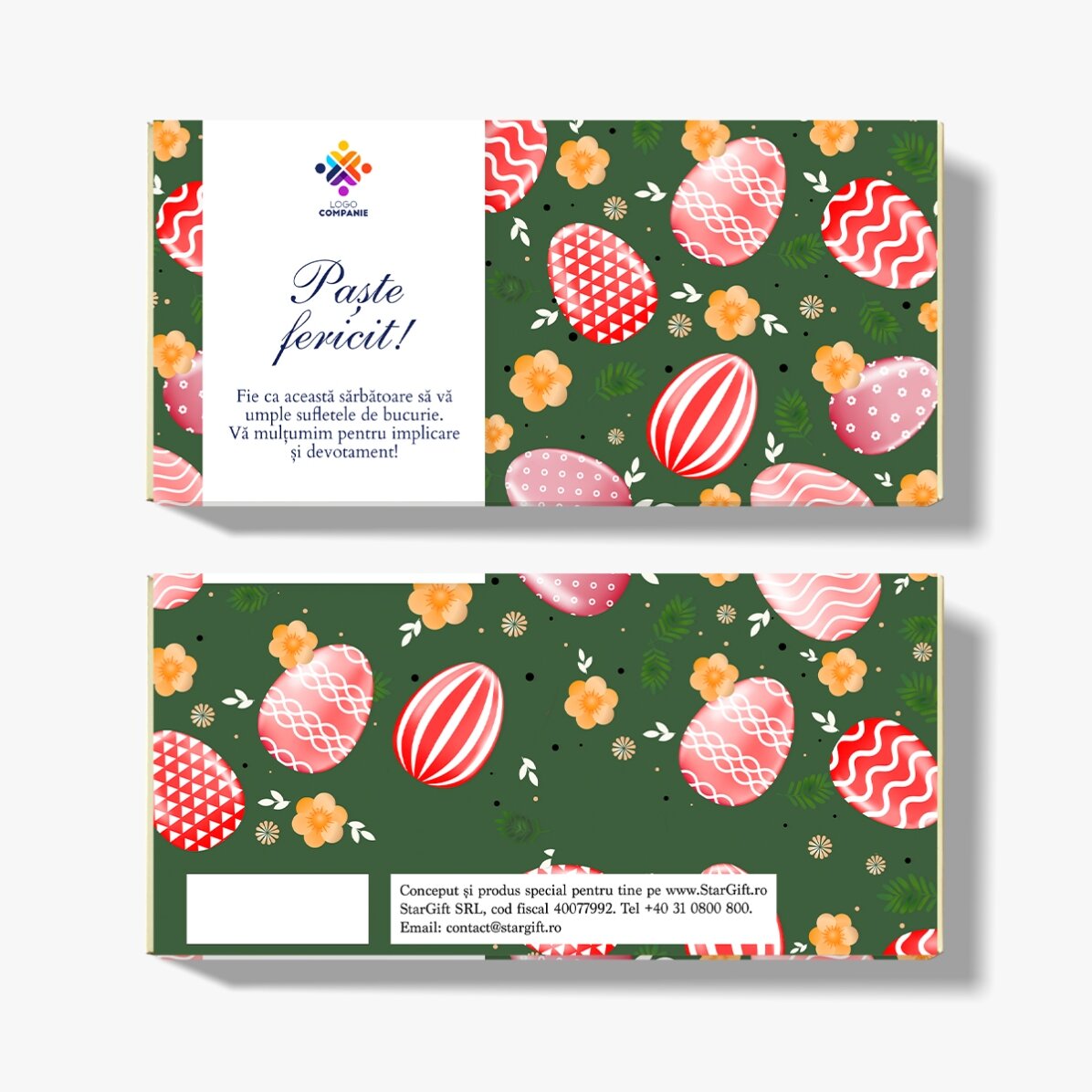 Ciocolată personalizată cu logo și mesaj - Ouă de Paște