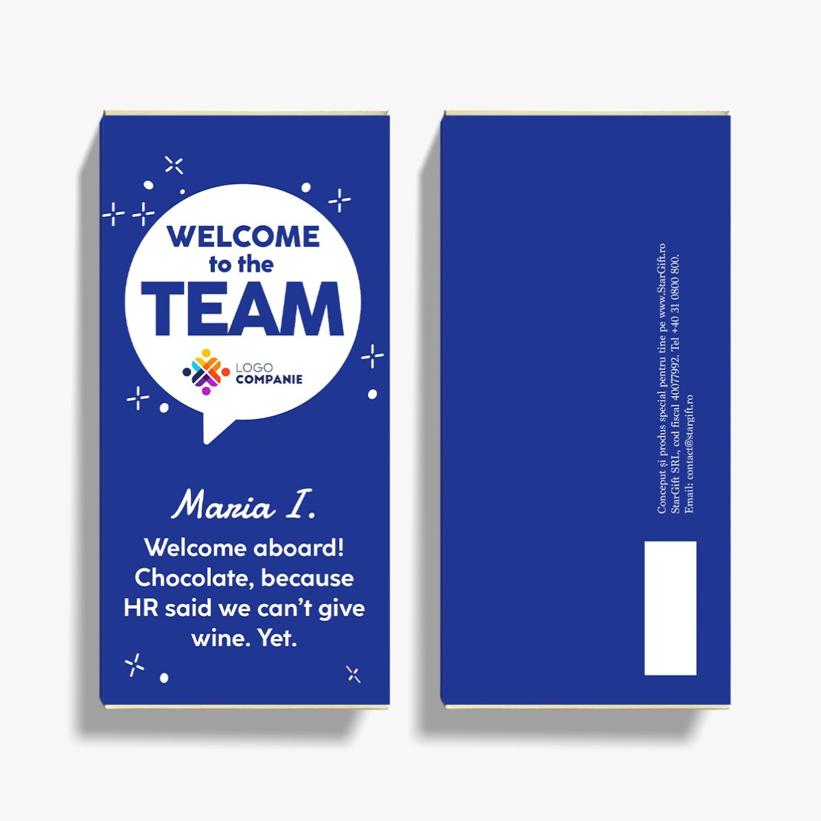 Ciocolată personalizată cu logo și mesaj - Welcome to the team