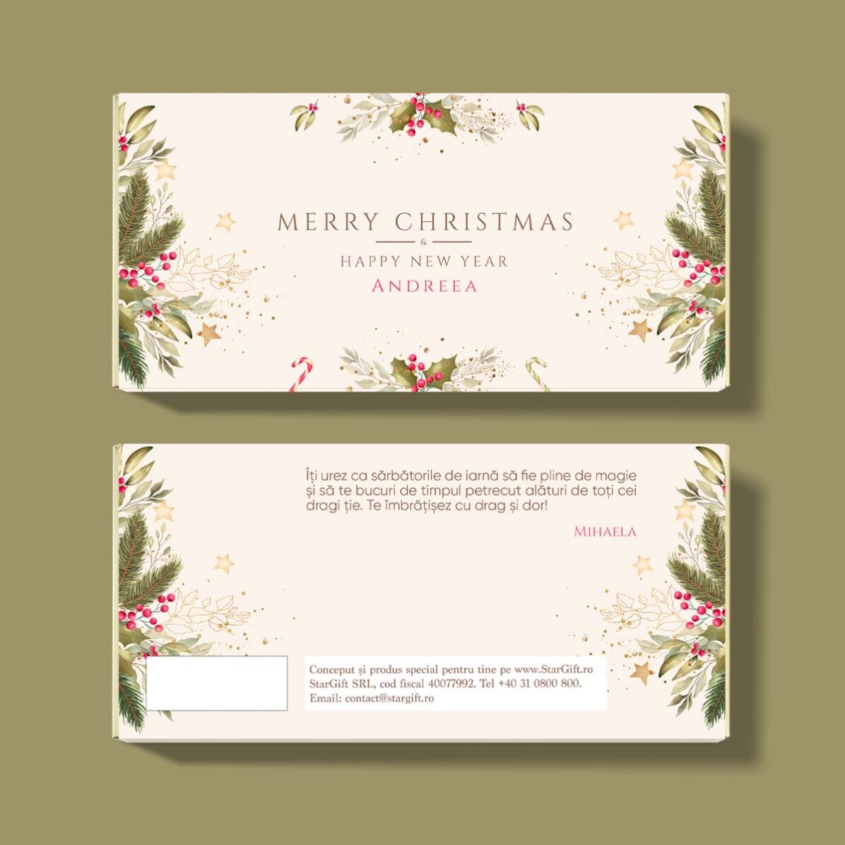 Ciocolată personalizată cu mesaj  - Merry Christmas!