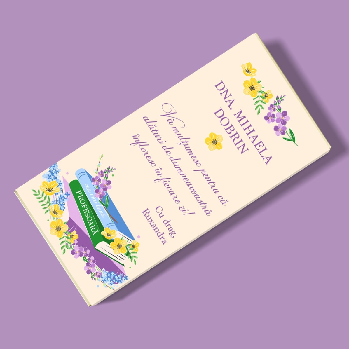 Ciocolată personalizată cu mesaj pentru profesoare