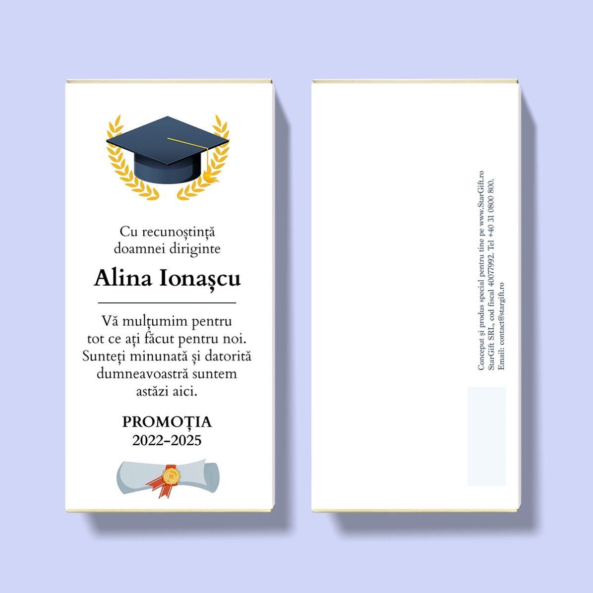 Ciocolată personalizată cu mesaj pentru profesori - Absolvire