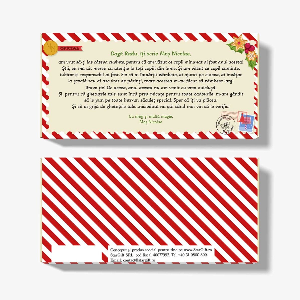 Ciocolată personalizată cu mesaj  - Scrisoare de la Moș Nicolae
