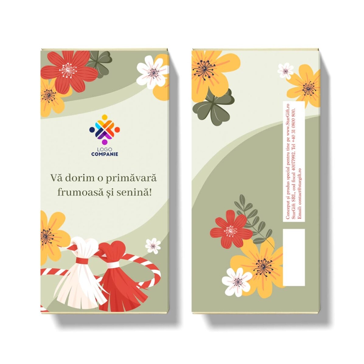 Ciocolată personalizată cu mesaj și logo - Floral 