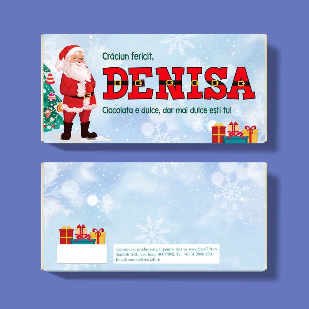 Ciocolată personalizată cu nume și mesaj  - De la Moș Crăciun