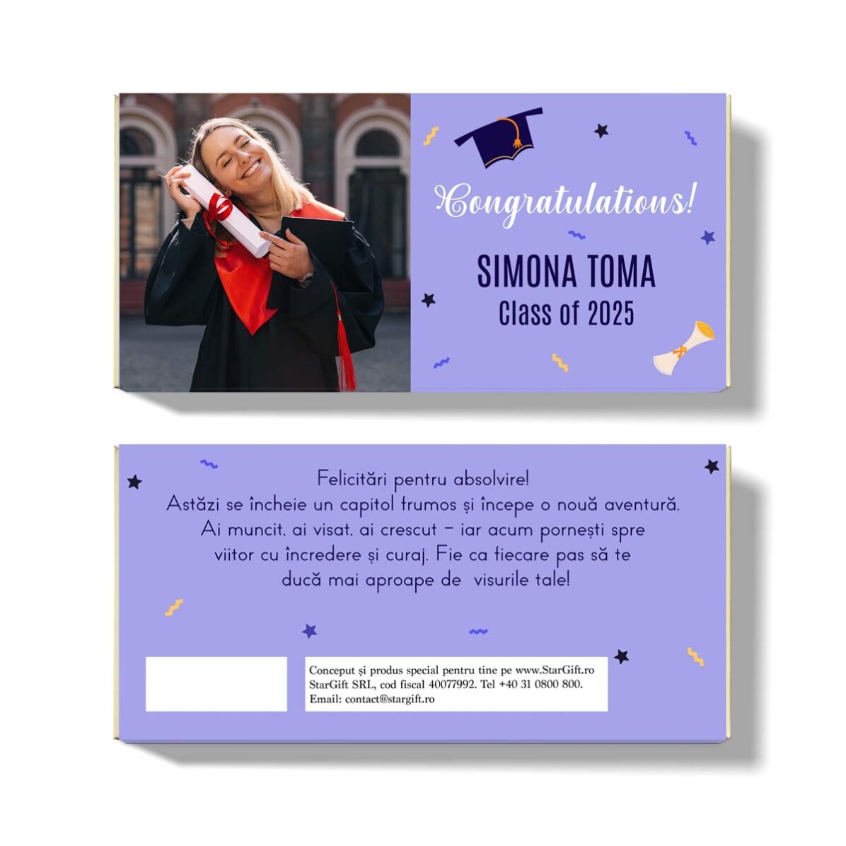 Ciocolată personalizată cu o poză și mesaj - Absolvire