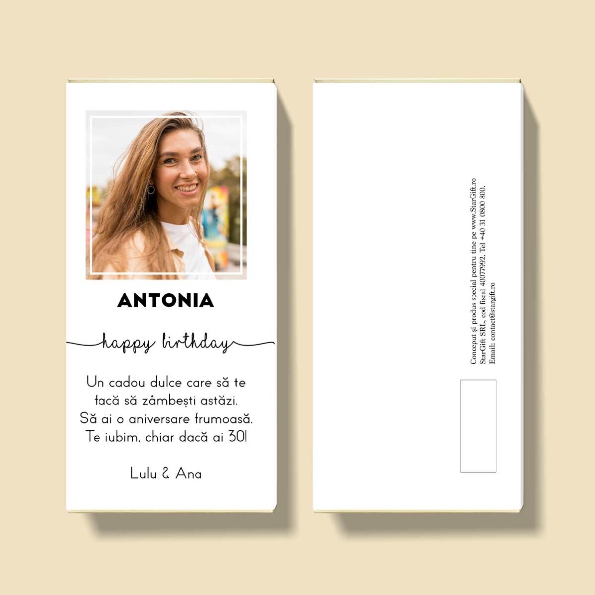 Ciocolată personalizată cu o poză și text - Zi de naștere