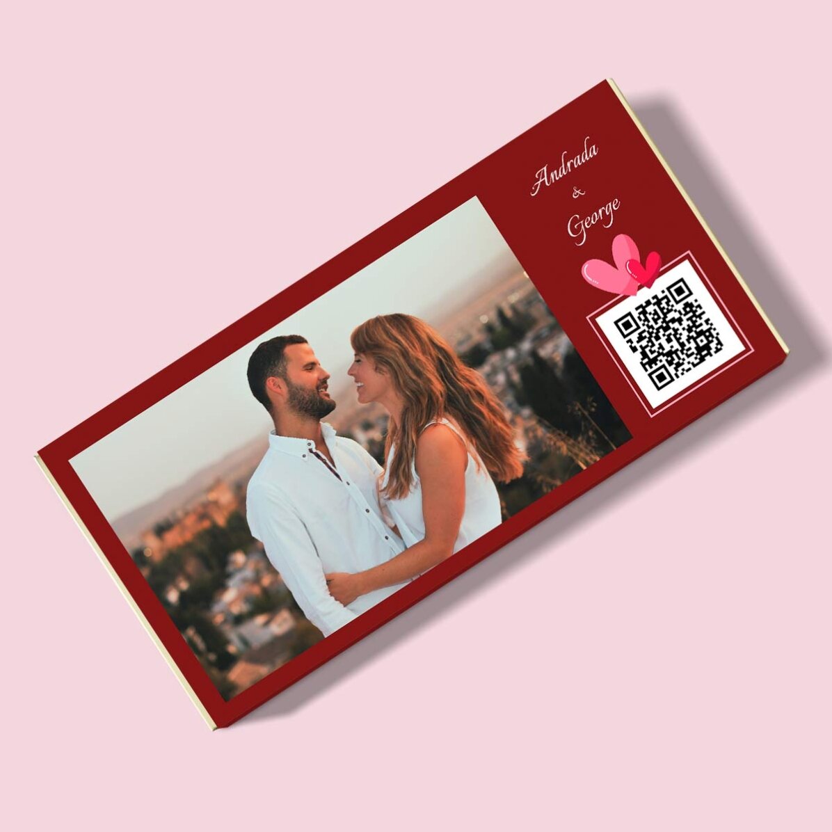 Ciocolată personalizată cu o poză, text și cod QR - Love