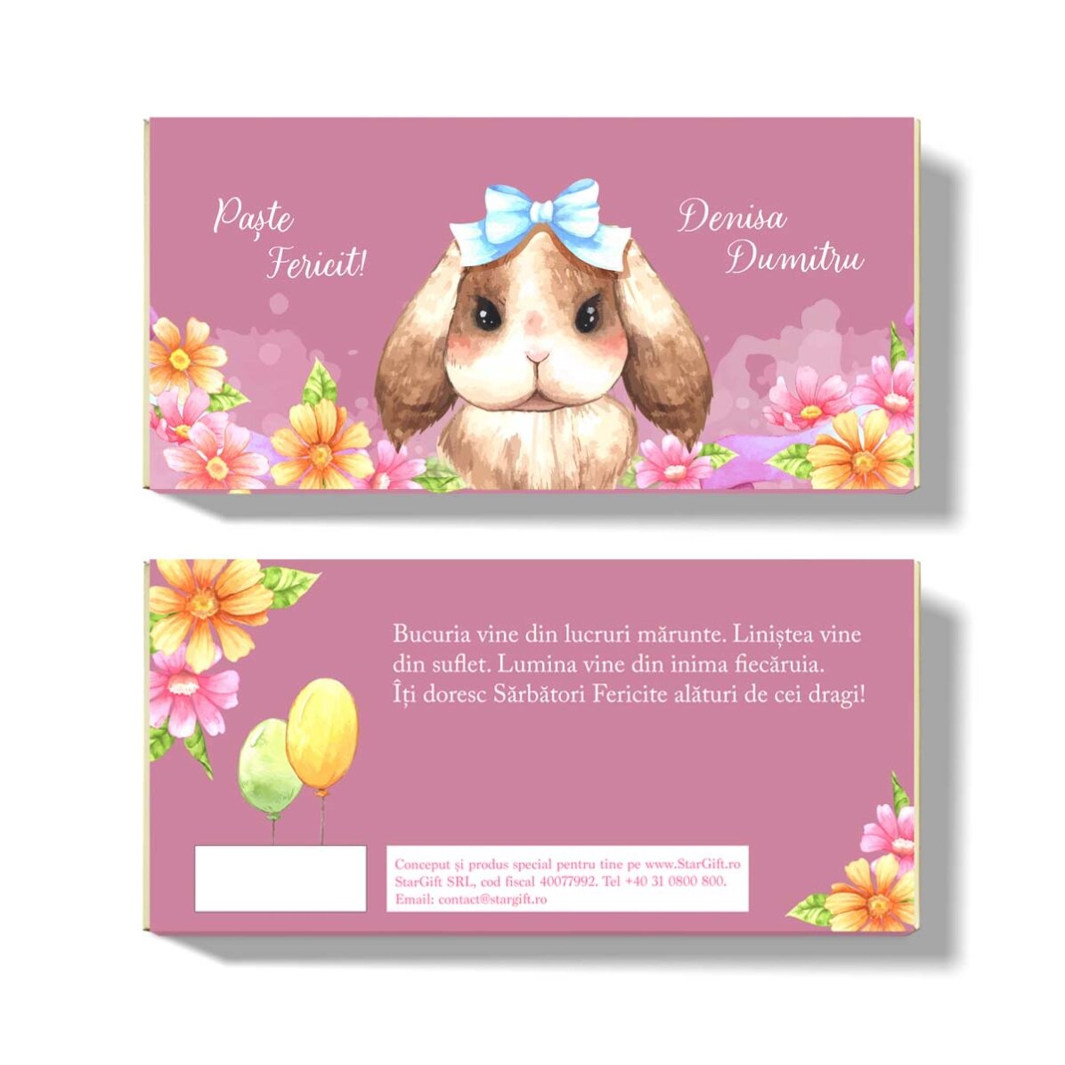 Ciocolată personalizată cu text  - Cute Bunny