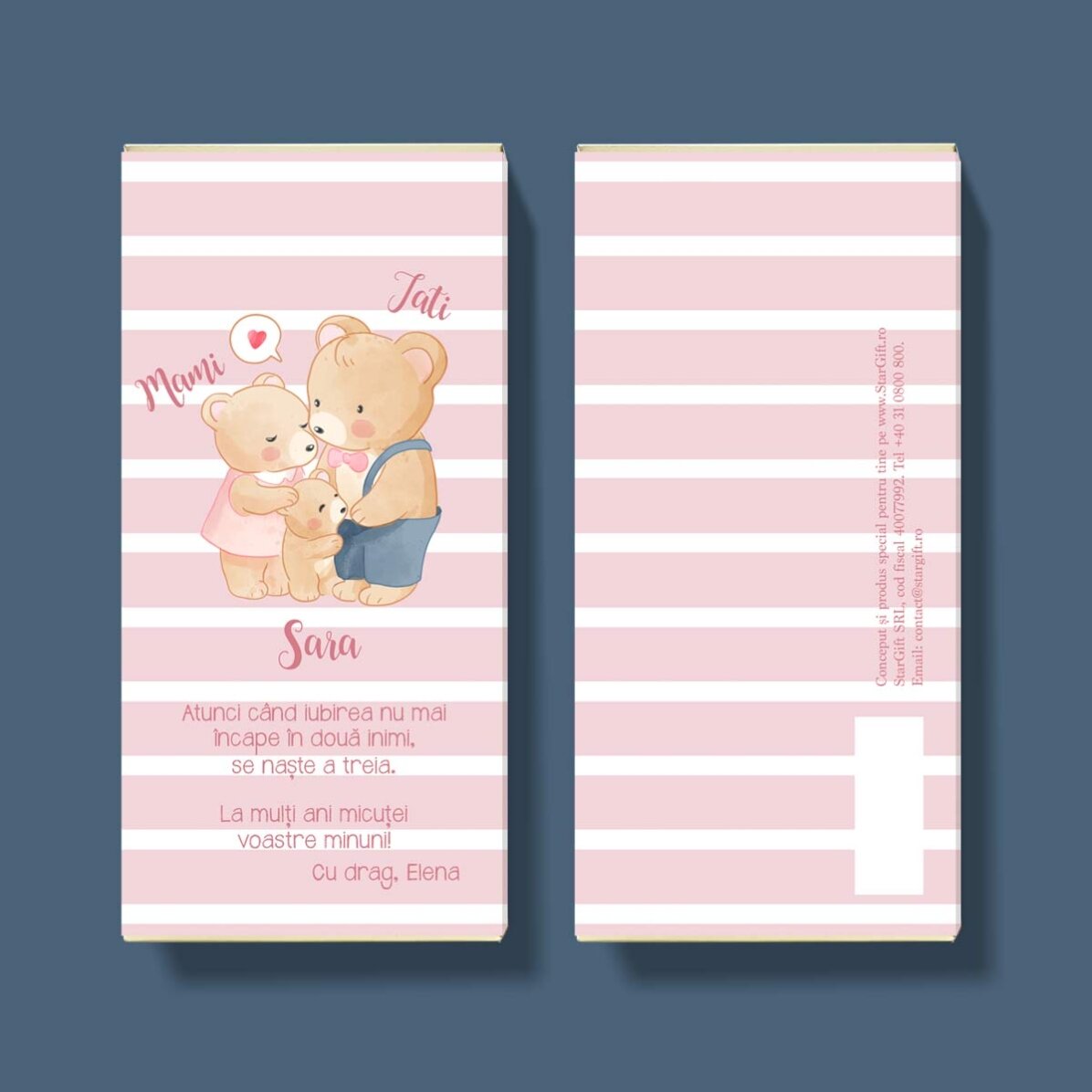 Ciocolată personalizată cu text - Familia ursuleților