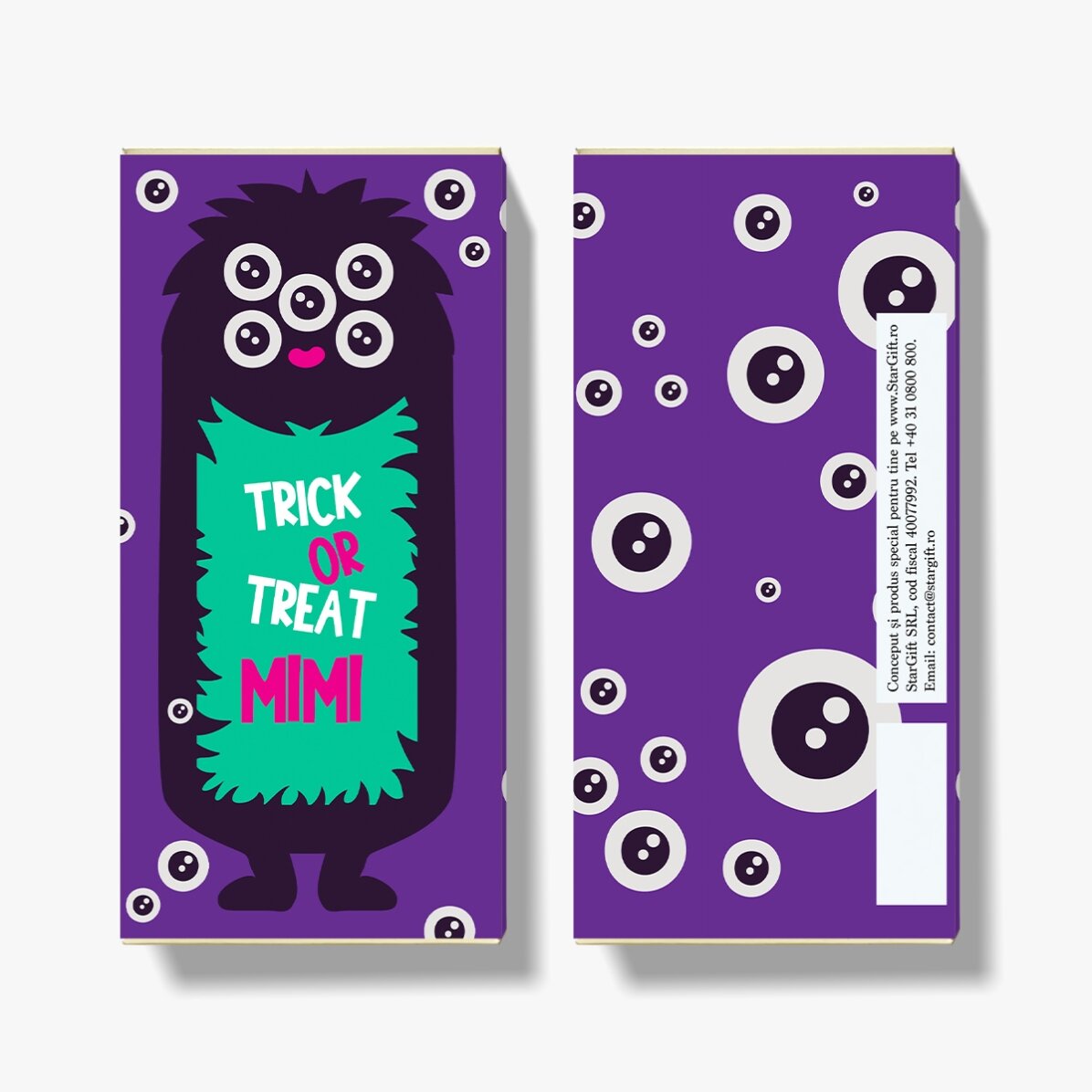 Ciocolată personalizată cu text pentru Halloween - Model Monstru