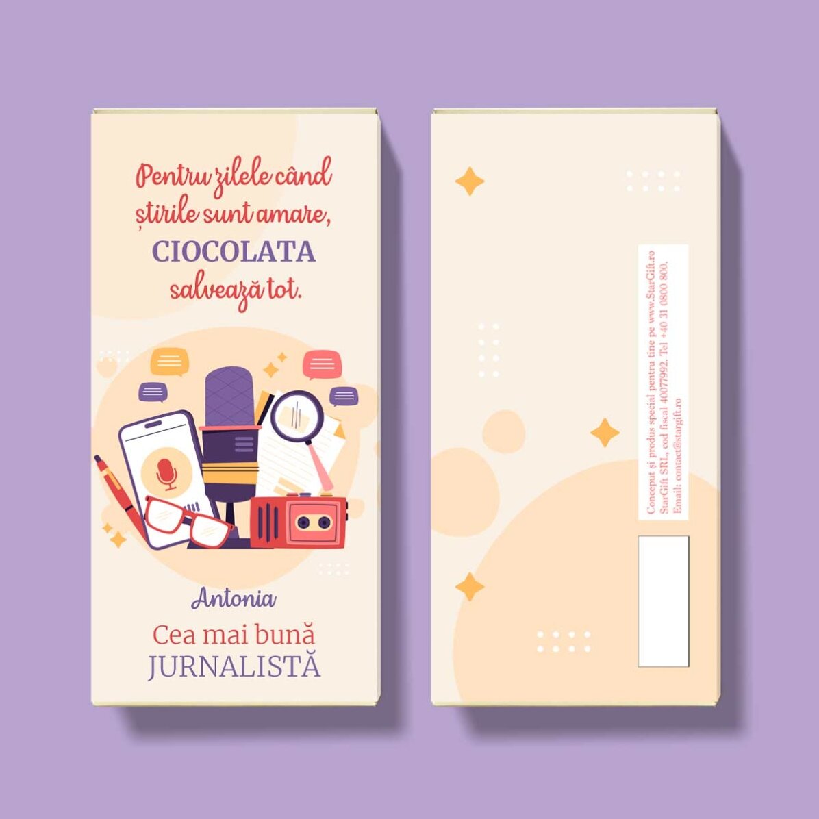 Ciocolată personalizată cu text pentru Jurnalist