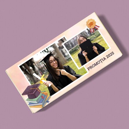 Ciocolată personalizată cu text și 2 poze - Absolvire
