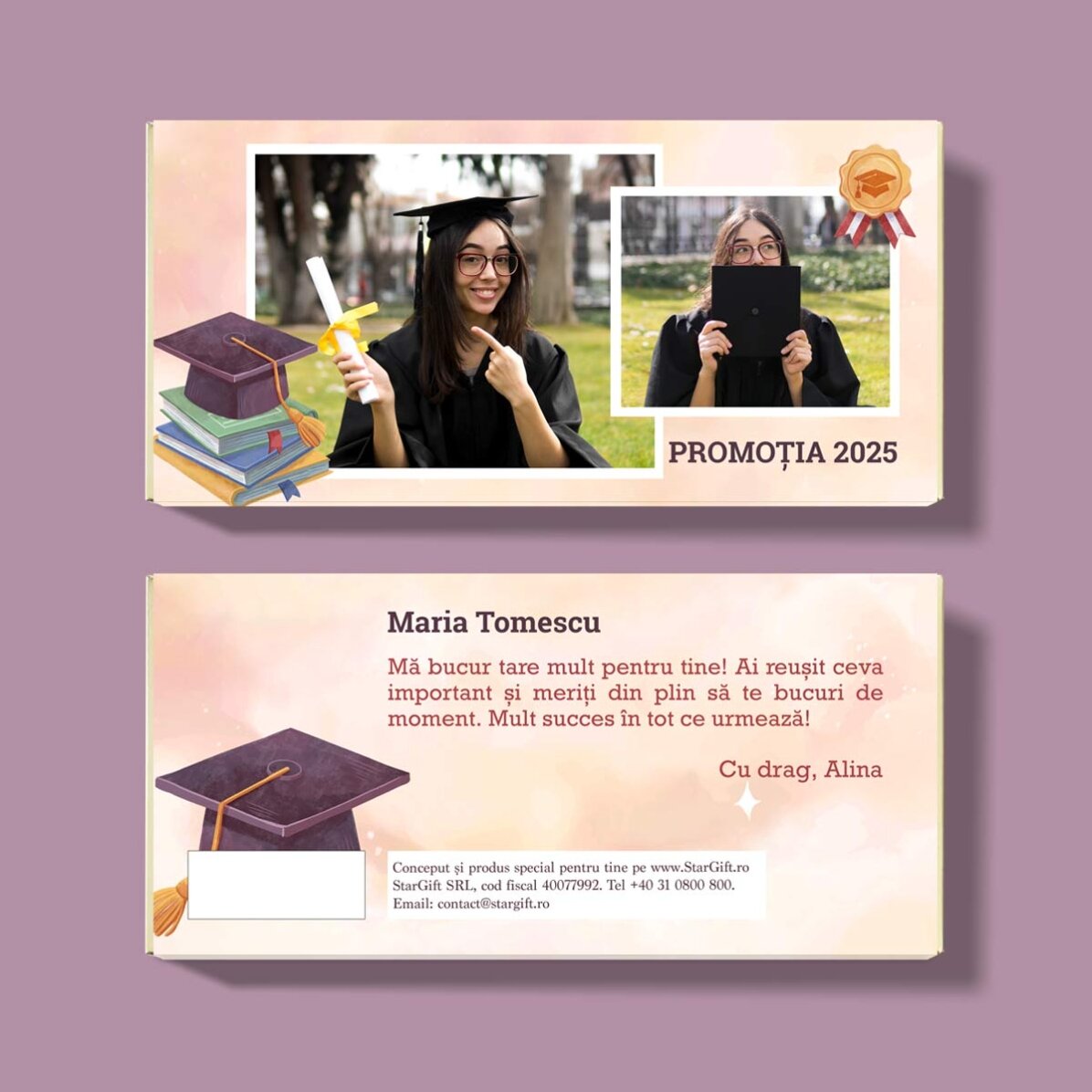 Ciocolată personalizată cu text și 2 poze - Absolvire