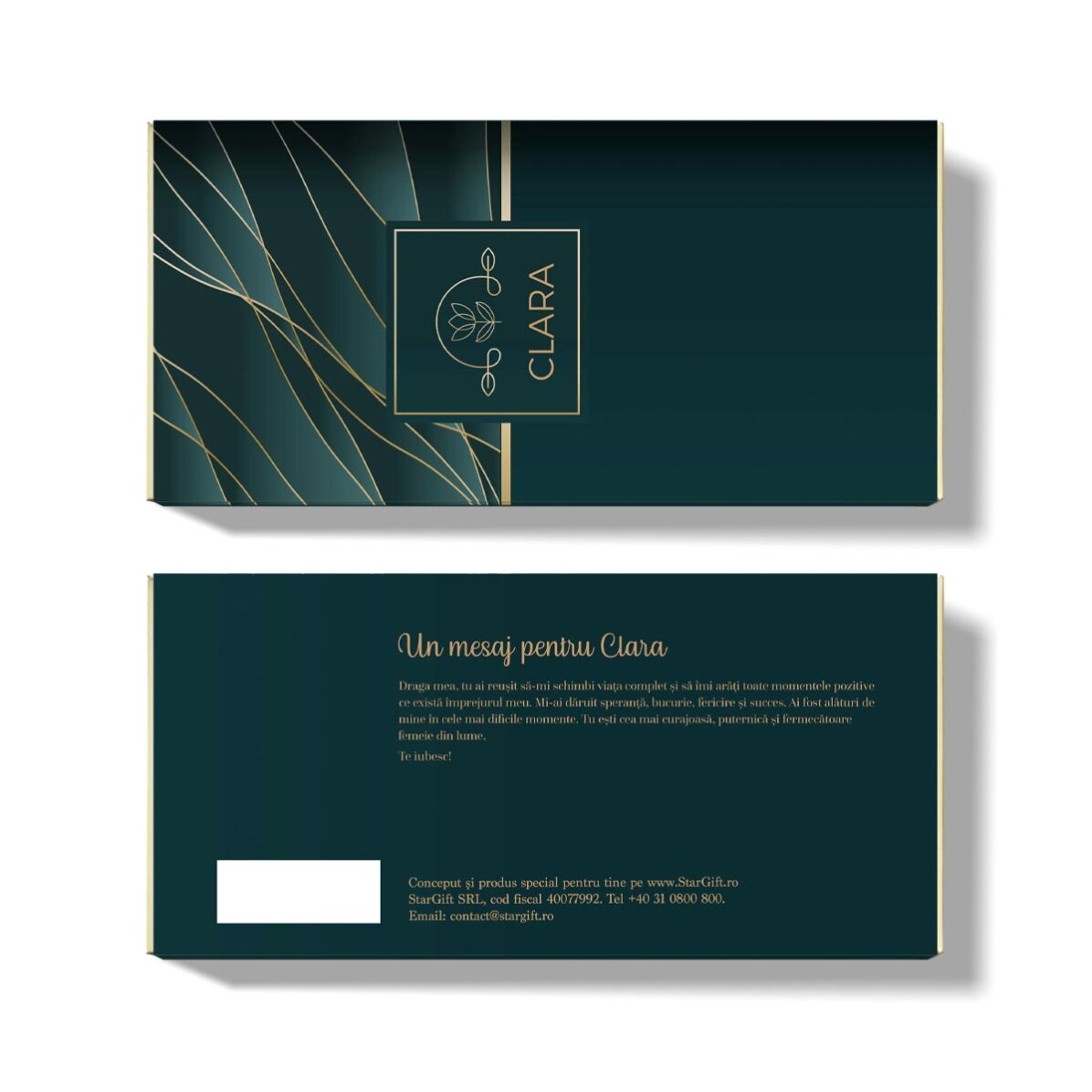 Ciocolată personalizată cu text și mesaj - Gold accents