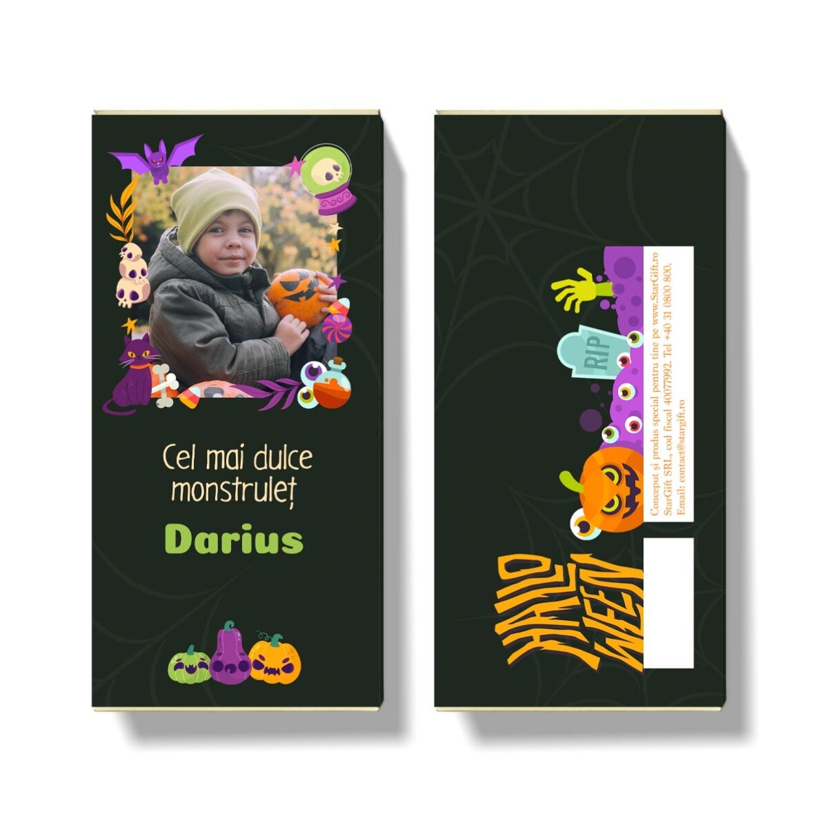 Ciocolată personalizată cu text și poză - Halloween