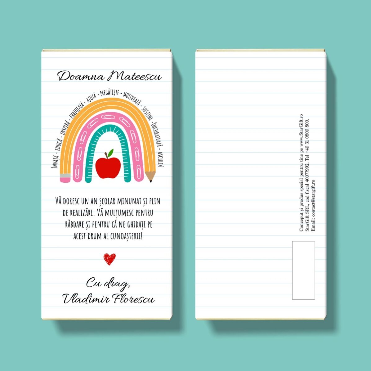 Ciocolată personalizată cu text - Urare pentru profesori