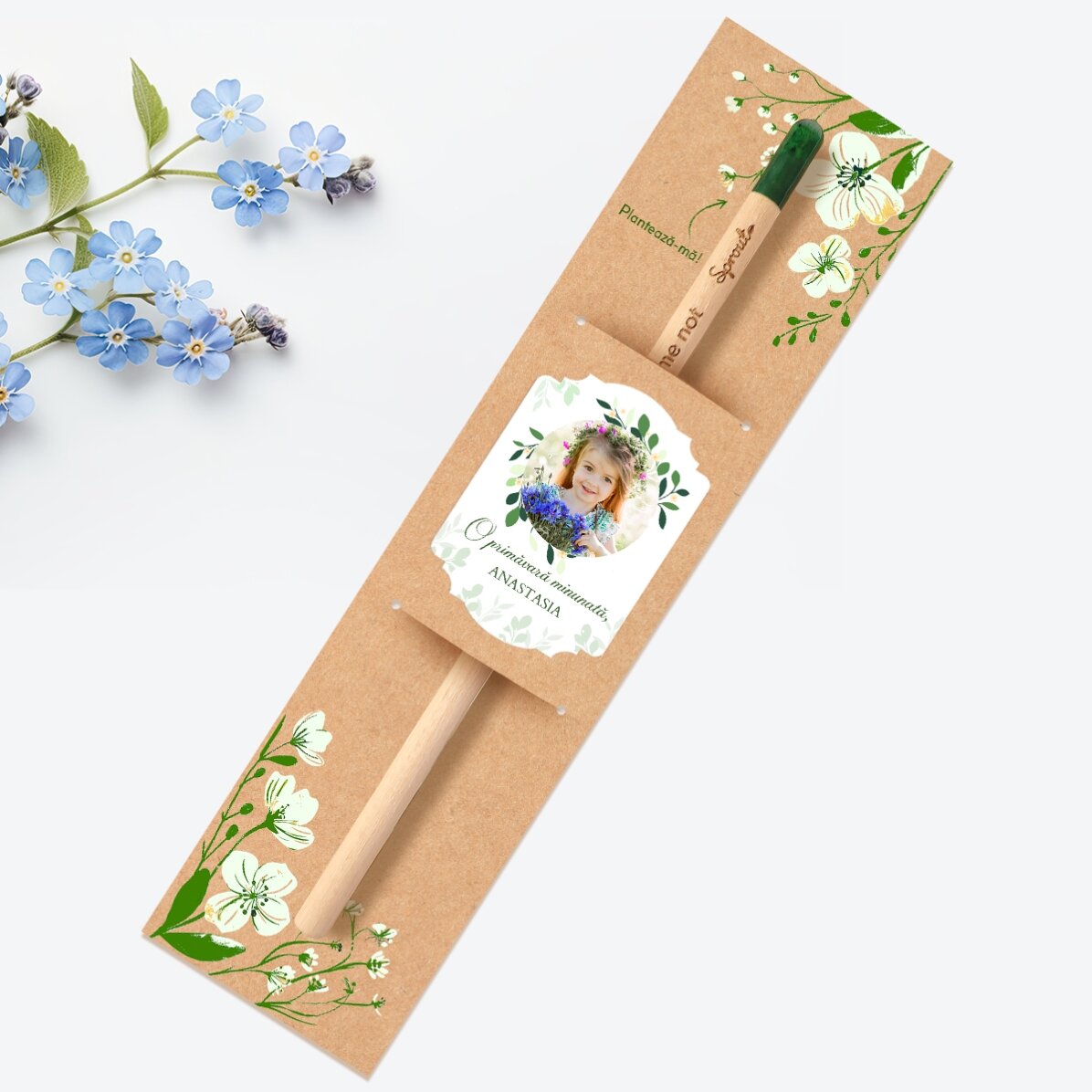 Creion plantabil personalizat cu poză și mesaj - O primăvară minunată