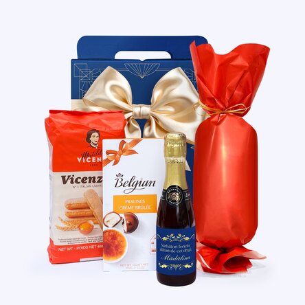 Cutie cadou - Bucurie de Crăciun cu mini vin spumant personalizat cu mesaj