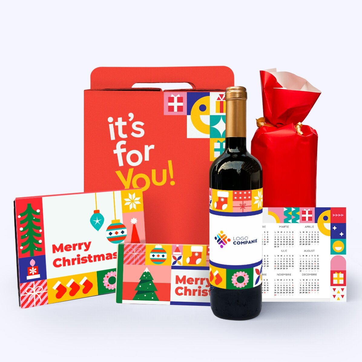 Cutie cadou - Christmas Joy cu vin personalizat cu logo