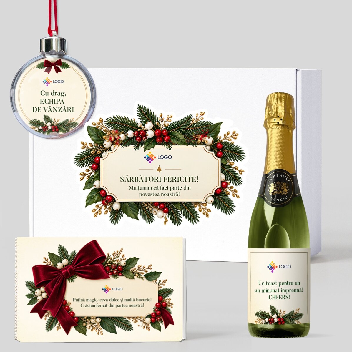 Ajándékdoboz – „Christmas time” logóval és üzenettel személyre szabott termékekkel