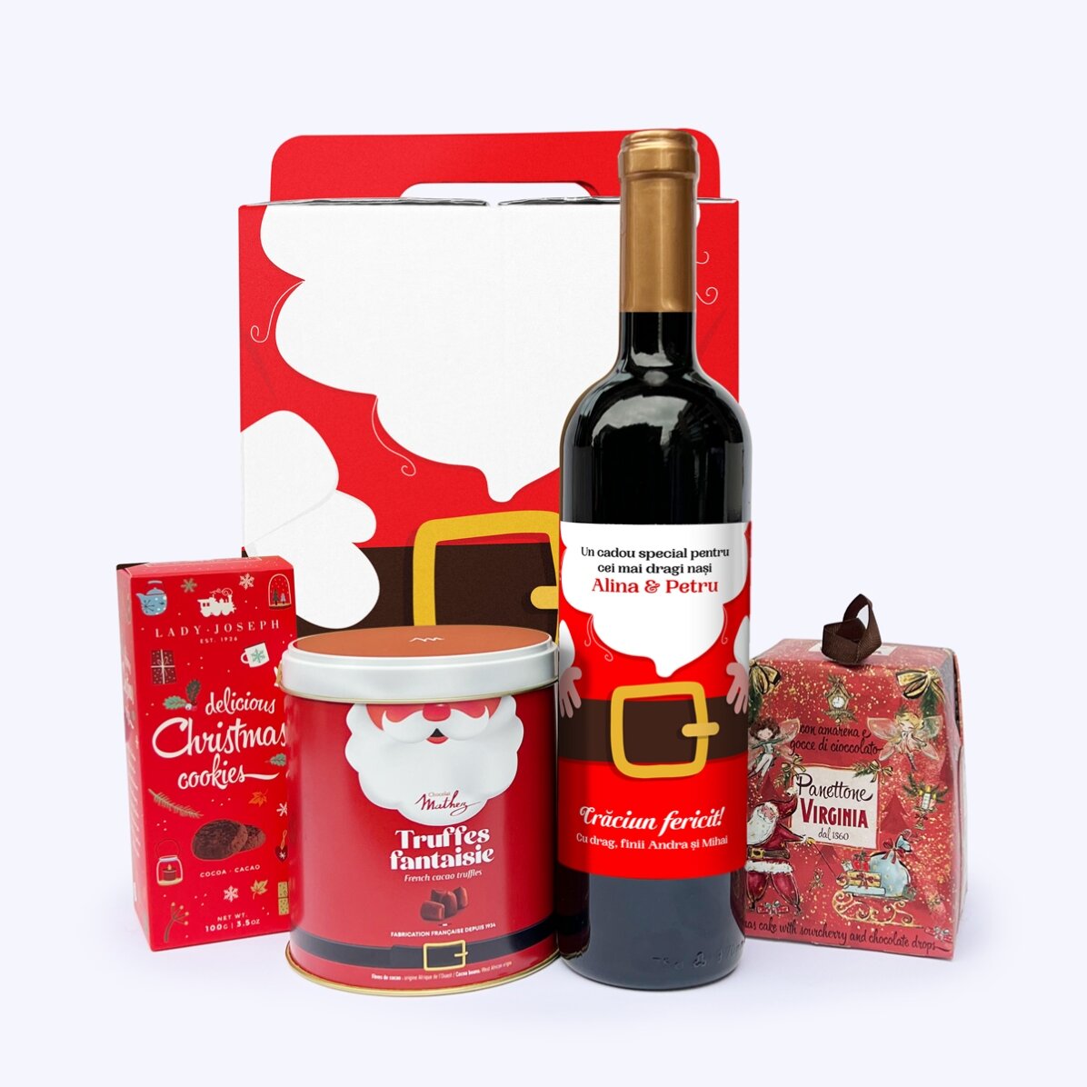 Cutie cadou MAGIC SANTA cu vin personalizat cu mesaj