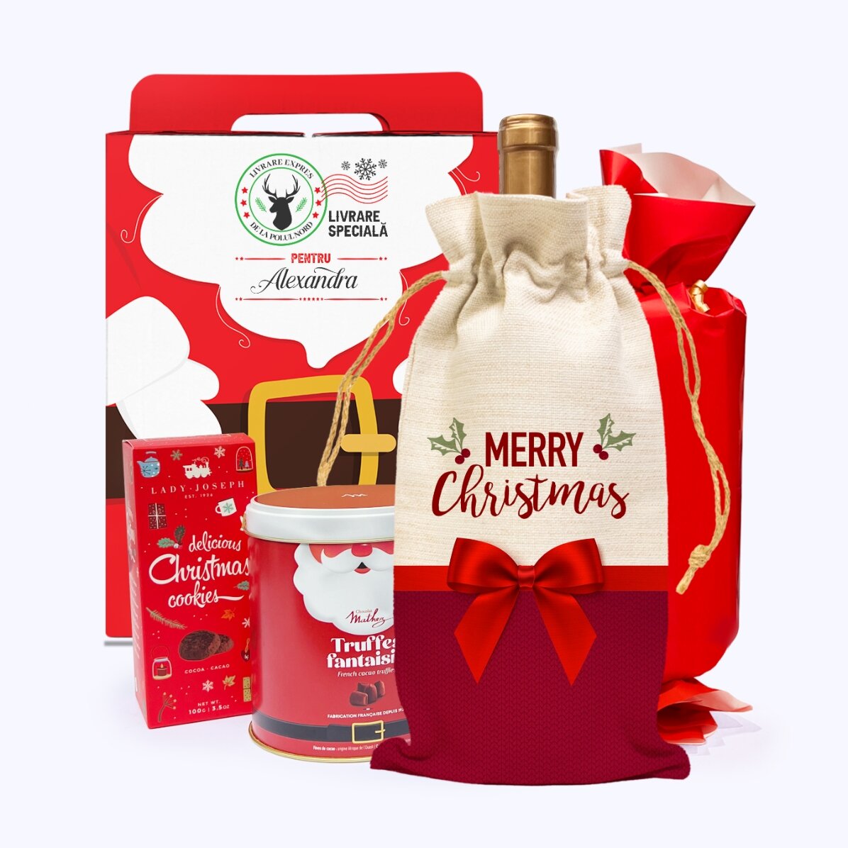 Cutie cadou MAGIC SANTA cu sticker personalizat cu mesaj - Livrare specială