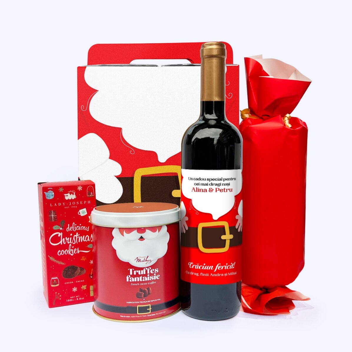 MAGIC SANTA ajándékdoboz személyre szóló üzenettel ellátott borral
