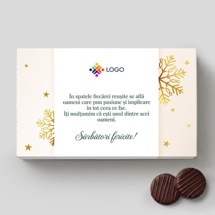 Egyedi logóval és üzenettel ellátott krémes csokoládédoboz – Gold Christmas