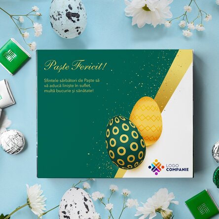 Cutie de bomboane personalizată cu logo și mesaj - Paște