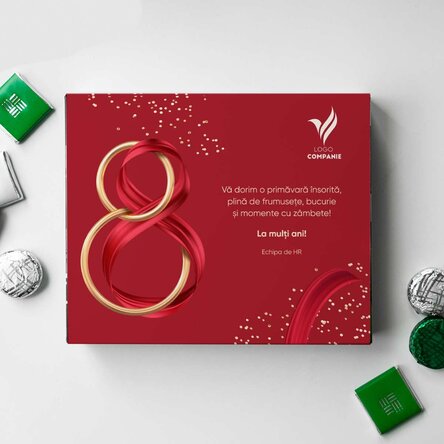 Cutie de bomboane personalizată cu logo și text - 8 Martie