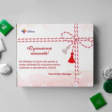 Cutie de bomboane personalizată cu logo și text - Mărțișor