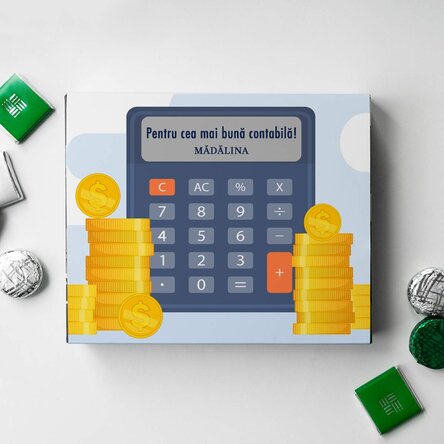 Cutie de bomboane personalizată cu mesaj de mulțumire pentru contabili