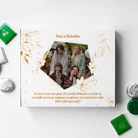Cutie de bomboane personalizată cu poză și mesaj - Nași