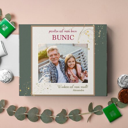 Cutie de bomboane personalizată cu poză și mesaj - pentru cel mai bun BUNIC